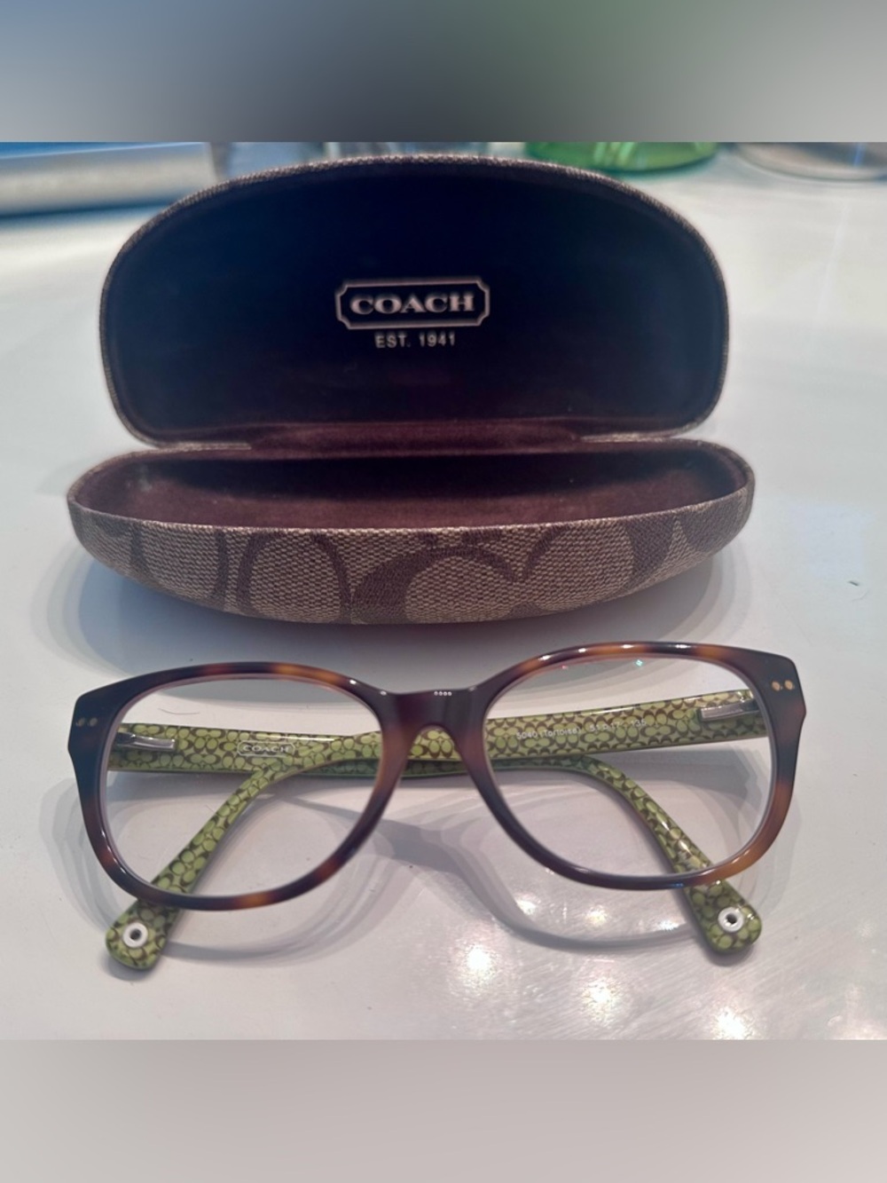Coach Tortoiseshell Frames with Green Signature Temples